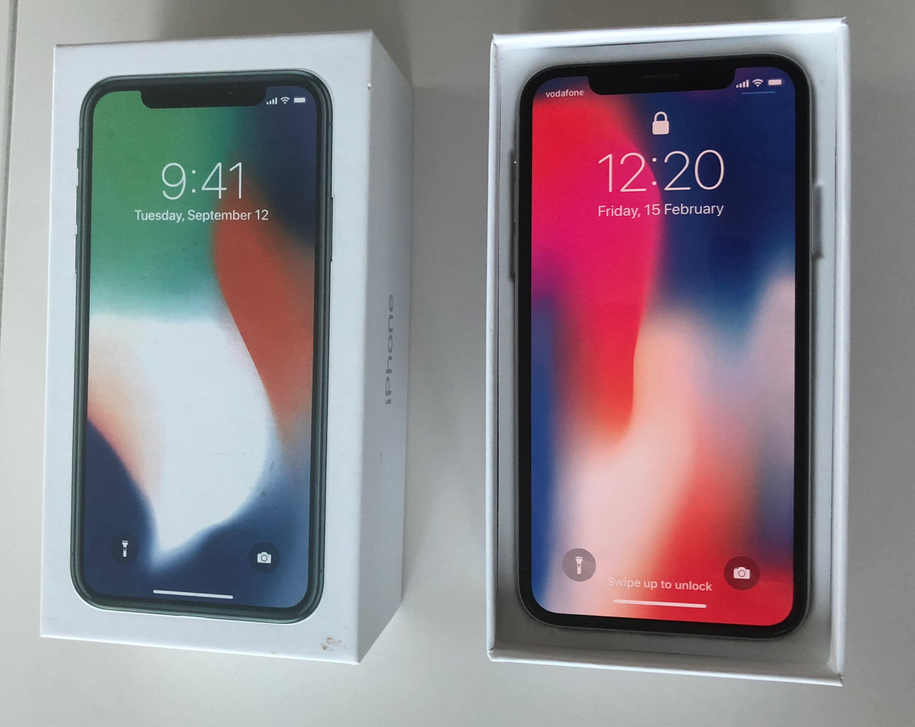 Side by side comparison of counterfeit iPhone X